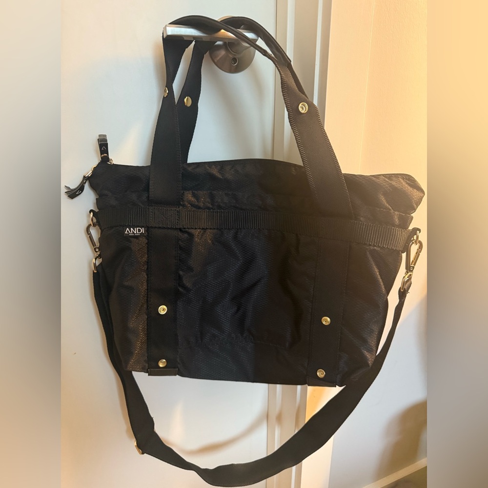 ANDI Black Tote Bag with Gold Accents